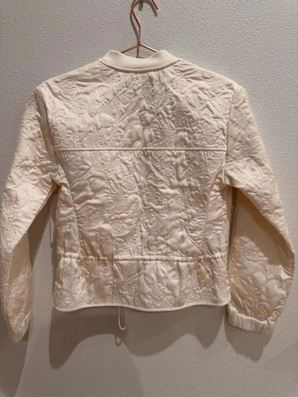 Little Moon Ivory Floral Embroidered Quilted Snap Bomber Jacket